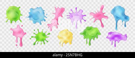 Liquid multicolored slime blots. Isolated elements Stock Vector