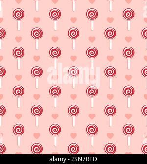 Lollipop with Heart seamless pattern for Valentines day. Warn pink color Stock Vector