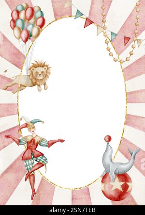 Circus Animals Balloons Watercolor Illustration Stock Photo - Alamy