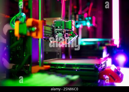 3d printer factory line home workshop production colorful light craft prototype object production gengineer hobby Stock Photo