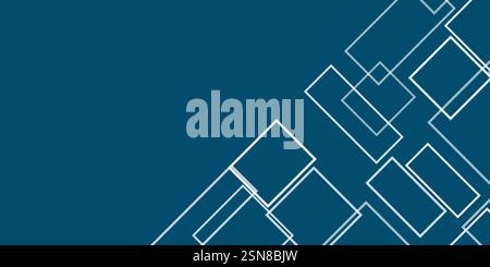 Simple Overlapping Rectangular Frames of Various Sizes, Colored in White and Shades of Blue - Geometric Shapes Pattern, Texture on Wide Scale Backgrou Stock Vector