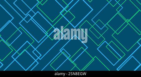 Simple Overlapping Rectangular Frames of Various Sizes, Colored in Shades of Green and Blue - Geometric Shapes Pattern, Gradient Texture on Wide Scale Stock Vector