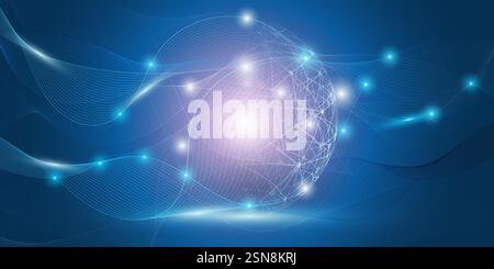 Abstract Purple and Dark Blue Futuristic Modern Style Cloud Computing, Networks Structure, Telecommunications Concept Design, Network Connections with Stock Vector