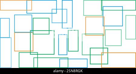 Simple Overlapping Rectangular Frames of Various Sizes, Colored in Green, Brown and Blue - Geometric Shapes Pattern, Texture on Wide Scale White Backg Stock Vector