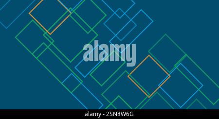 Simple Overlapping Rectangular Frames of Various Sizes, Colored in Green, Brown and Blue - Geometric Shapes Pattern, Gradient Texture on Wide Scale Ba Stock Vector
