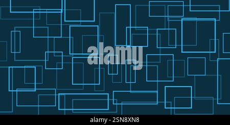 Simple Overlapping Rectangular Frames of Various Sizes, Colored in Grey and Blue - Geometric Shapes Pattern, Texture on Wide Scale Dark Blue Backgroun Stock Vector