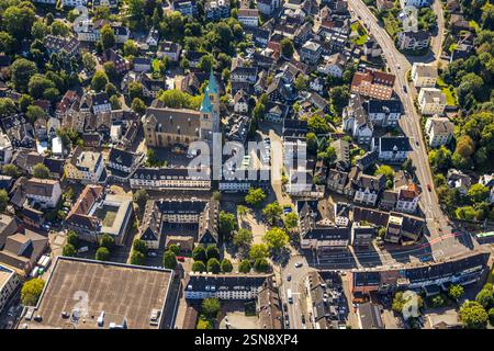 Aerial view, city center and Christuskirche with two church towers, construction site renovation, Schwelm, Ruhr area, North Rhine-Westphalia, Germany Stock Photo