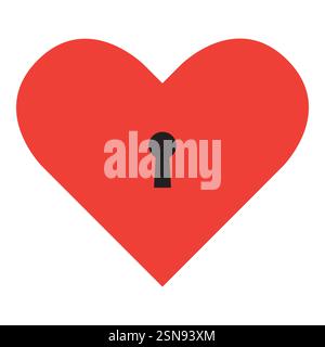 Isolated Red Heart Shape with Keyhole - Valentine or Wedding Symbol, Card Template, Icon Design Stock Vector