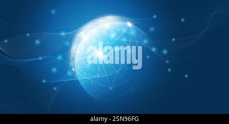 Abstract Dark Blue Minimal Style Futuristic Cloud Computing, Global Network Structure and Telecommunications Design Concept, Connections, Transparent Stock Vector