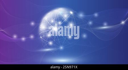Abstract Purple and Dark Blue Futuristic Modern Style Cloud Computing, Networks Structure, Telecommunications Concept Design, Network Connections with Stock Vector