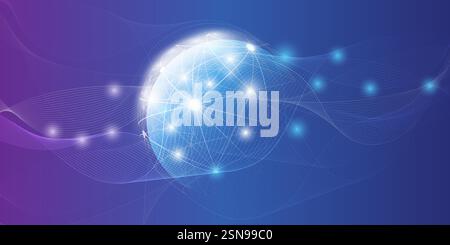 Abstract Purple and Dark Blue Futuristic Modern Style Cloud Computing, Networks Structure, Telecommunications Concept Design, Network Connections with Stock Vector
