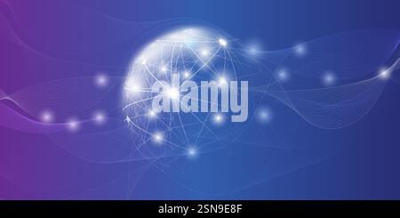 Abstract Purple and Dark Blue Futuristic Modern Style Cloud Computing, Networks Structure, Telecommunications Concept Design, Network Connections with Stock Vector