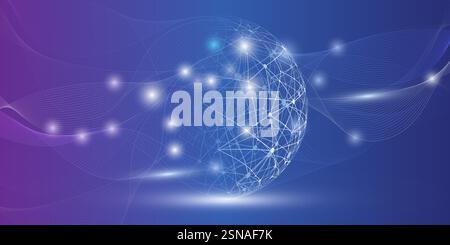 Abstract Purple and Dark Blue Futuristic Modern Style Cloud Computing, Networks Structure, Telecommunications Concept Design, Network Connections with Stock Vector