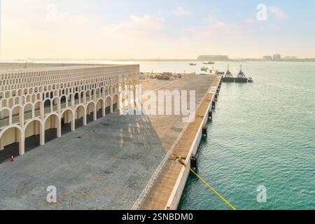 The city skyline of the West Bay district of Doha, Qatar, seen from the Doha cruise terminal and port along the Mina Corniche. Stock Photo