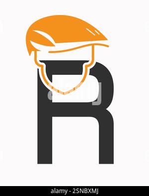 Initial Letter R Labour Day Logo Concept With Safety Helmet Symbol Vector Stock Vector