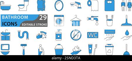 Vector bathroom icons. bathroom icon set. Shower, bath, toilet, icon set. vector illustration. Stock Vector