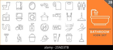 Vector bathroom icons. bathroom icon set. Shower, bath, toilet, icon set. vector illustration. Stock Vector
