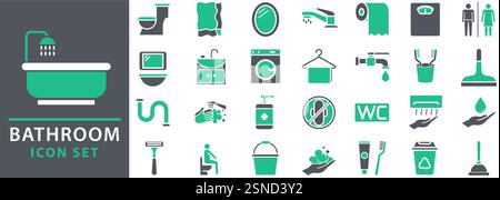 Vector bathroom icons. bathroom icon set. Shower, bath, toilet, icon set. vector illustration. Stock Vector