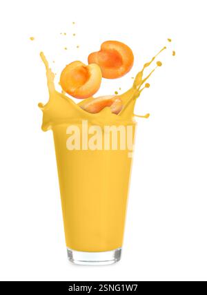 Apricot milkshake and fresh fruit on white background Stock Photo