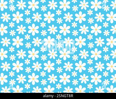 Pattern of white flowers on blue background. Simple flat illustration. Vector background Stock Vector