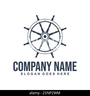 Steering Wheel Sailor Captain Boat Ship Yacht Transport logo design inspiration Stock Vector