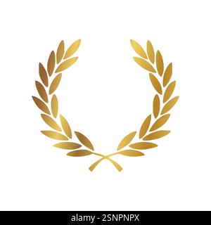 Gold Laurel Wreath Icon. Vector Flat illustration isolated on white Stock Vector