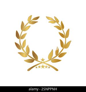Gold Laurel Wreath Icon. Vector Flat illustration isolated on white Stock Vector