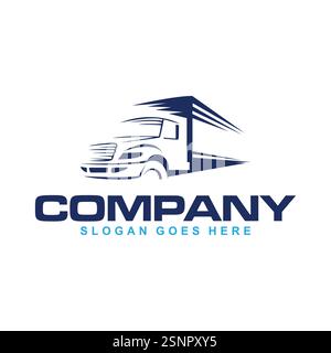 Business logo logistic truck design trailer transport, express cargo delivery company template idea Stock Vector