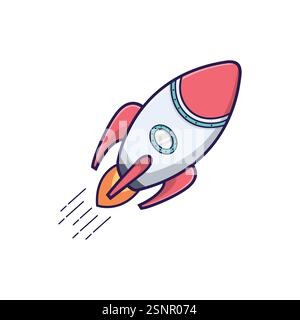 A rocket is a vehicle or machine designed to move in outer space or the earth's atmosphere by burning fuel to produce thrust that can overcome earth's Stock Vector