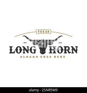 Texas Longhorn logo, Country Western Bull Cattle Vintage Retro Design Stock Vector