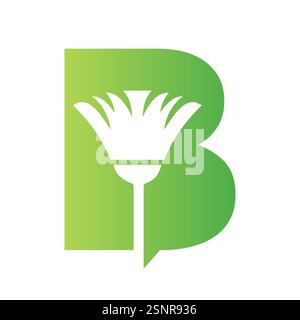 Minimal Clean Logo On Letter B Combine With Cleaning Brush Symbol Vector And Template Stock Vector
