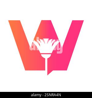 Minimal Clean Logo On Letter W Combine With Cleaning Brush Symbol Vector And Template Stock Vector