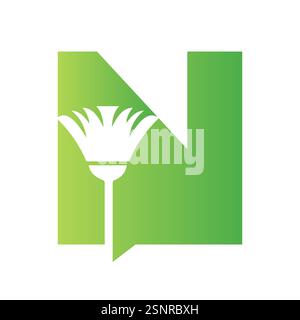 Minimal Clean Logo On Letter N Combine With Cleaning Brush Symbol Vector And Template Stock Vector