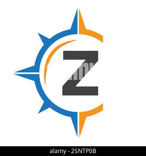 Initial Letter Z Ship Logo Concept With Compass Symbol Vector Template Stock Vector