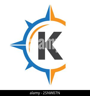 Initial Letter K Ship Logo Concept With Compass Symbol Vector Template Stock Vector