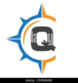 Initial Letter Q Ship Logo Concept With Compass Symbol Vector Template Stock Vector