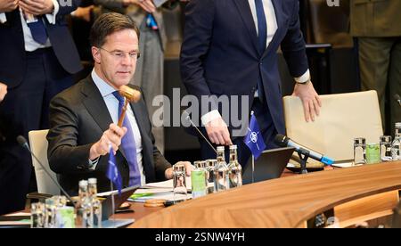 NATO Secretary General Mark Rutte prior to the start of The North Atlantic Treaty Organisation (NATO) Ministers of Defence meeting at NATO Headquarters in Brussels, Belgium, on Thursday on February 13, 2025. NATO Defence Ministers are convening in Brussels for a meeting chaired by NATO Secretary General Mark Rutte. Hegseth marked the first visit to NATO by a member of the new Trump administration. Photo by NATO/UPI Credit: UPI/Alamy Live News Stock Photo