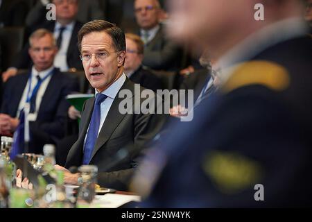 NATO Secretary General Mark Rutte prior to the start of The North Atlantic Treaty Organisation (NATO) Ministers of Defence meeting at NATO Headquarters in Brussels, Belgium, on Thursday on February 13, 2025. NATO Defence Ministers are convening in Brussels for a meeting chaired by NATO Secretary General Mark Rutte. Hegseth marked the first visit to NATO by a member of the new Trump administration. Photo by NATO/UPI Credit: UPI/Alamy Live News Stock Photo