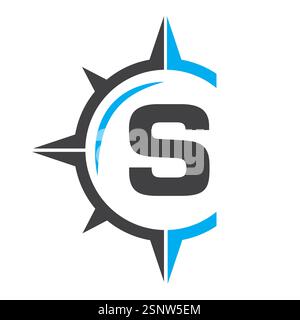 Initial Letter S Ship Logo Concept With Compass Symbol Vector Template Stock Vector