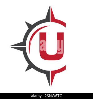 Initial Letter U Ship Logo Concept With Compass Symbol Vector Template Stock Vector