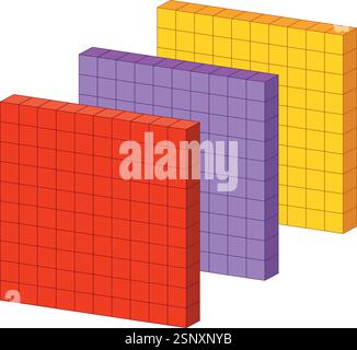 Three stacked blocks in red, purple, yellow Stock Vector
