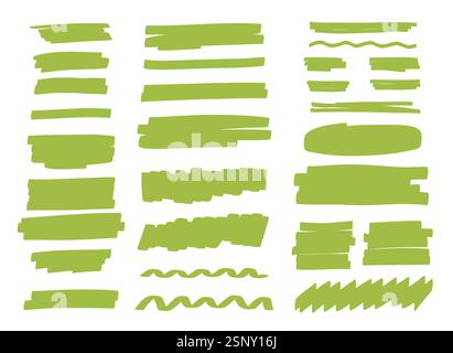 Hand-drawn Yellow Highlighter Marks, Underlines, Arrows, and Shapes. Vector Set for Notes, Highlights, and Designs Stock Vector