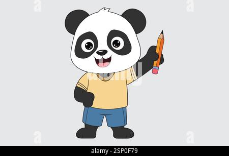 Hand drawn panda cute cartoon illustration on white background Stock Vector