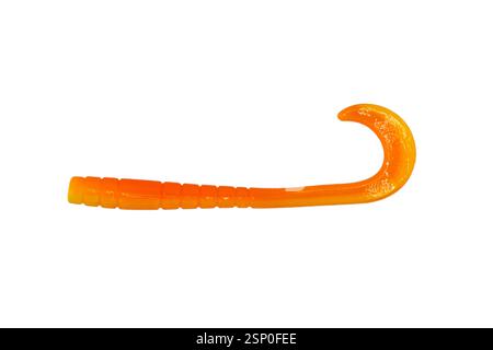 Jig silicone fishing lure isolated on a white background. Silicone fishing baits isolated. Colorful baits. Fishing spinning bait. Silicone soft plasti Stock Photo