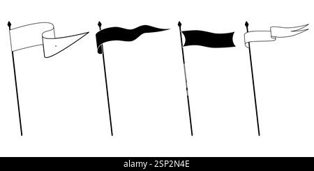 Retro pennant flags, banner pendants and waving blank signs on flagpoles, vector icon. Sport camp or university and varsity royal club pennant flags Stock Vector