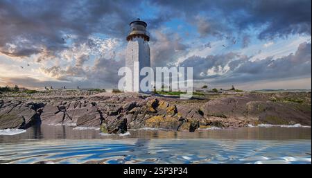 Photo of Southerness lighthouse on the Solway Firth in South West Scotland, the second oldest lighthouse in Scotland built by Robert Stevenson  in 180 Stock Photo