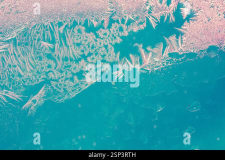 Ice texture on the frozen glass. Abstract background. Gradient color Stock Photo