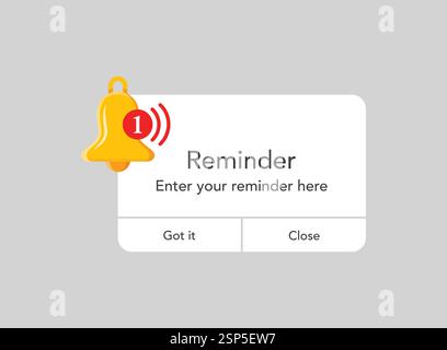 Reminder notifications page with alert bell icon in flat style. Event notice message vector illustration on isolated background. Announcement notice s Stock Vector