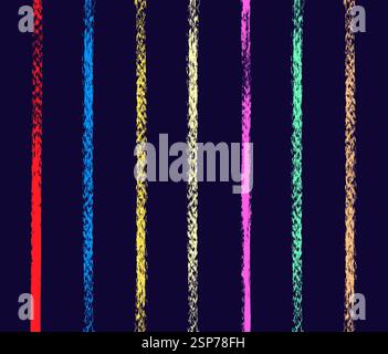 vector brush strokes, bold hand-drawn stripes, grunge dry brush texture. Calligraphy-inspired rough lines, bright striped patterns, charcoal scribbles Stock Vector