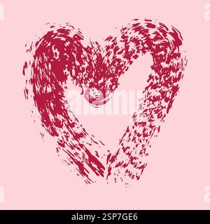 Valentine's Day heart made with a dry, rough-textured brush. Pink, uneven strokes resemble a coarse, bristly brush. Expressive card or banner design. Stock Vector